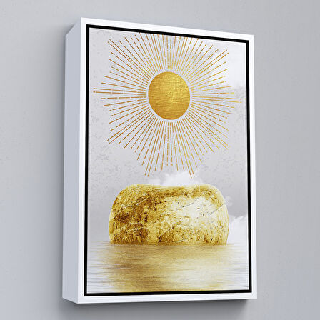 Siyah Çerçeveli Altın Güneş Manzarası Tablosu