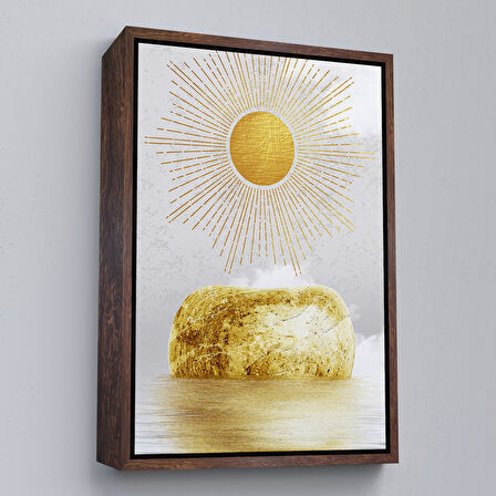 Siyah Çerçeveli Altın Güneş Manzarası Tablosu