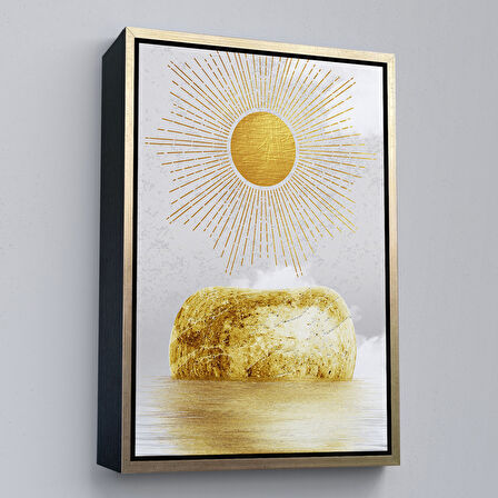 Siyah Çerçeveli Altın Güneş Manzarası Tablosu