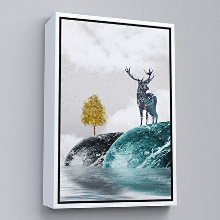 Kahverengi Çerçeveli Modern Tasarım Altın Geyik Tablosu