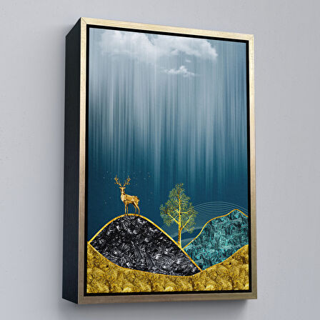 Altın Çerçeveli Modern Tasarım Altın Geyik Tablosu