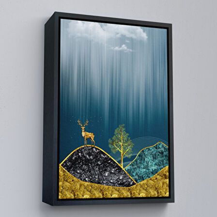 Beyaz Çerçeveli Modern Tasarım Altın Geyik Tablosu