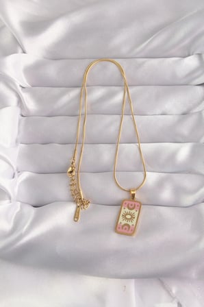 316L Çelik Gold Renk Karışık Mineli Ay Figür Tarot Kolye 5886