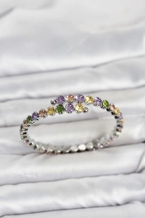 Pirinç Gümüş Renk Karışık Renk Zirkon Taşlı Kadın Bileklik 5886