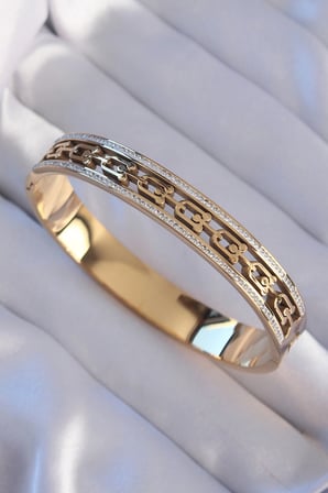 316L Çelik Gold Renk Zirkon Taşlı Model Kelepçe 5886