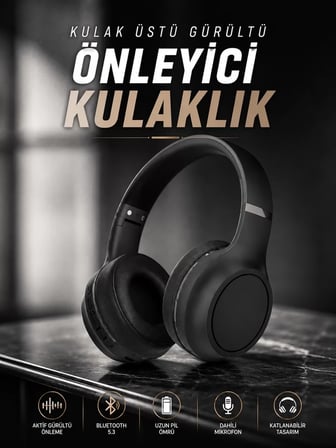 Kulak Üstü Kablosuz Bluetooth Kulaklık Gürültü Önleyici Ayarlanabilir
