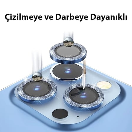 ALLY iPhone 14 Pro-14 Pro Max Diamond Taş İşlemeli Alüminyum Alaşımlı Kamera Lens Koruyucu-(5775)