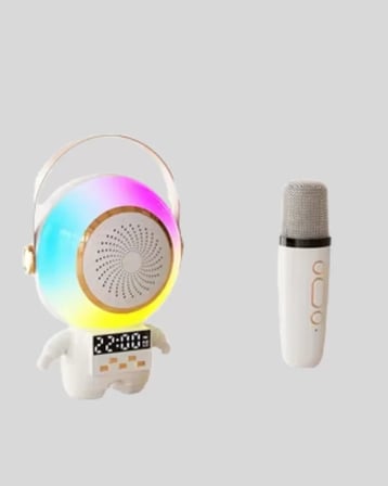 Renkli Işıklı Astronot Mini Bluetooth Speaker ve Karaoke Mikrofon