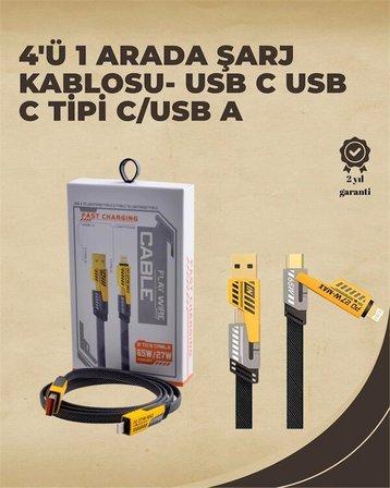 4'ü 1 Arada Metal Hızlı Veri Kablosu – 65W Güç 27W iPhone Desteği 480Mbps Aktarım