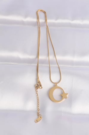316L Çelik Zincir Gold Renk Ay Yıldız Unisex Kolye 5886