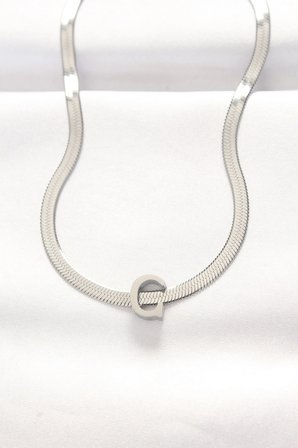 316L Çelik C Harfli Silver Renk İtalyan Zincirli Kolye 5886