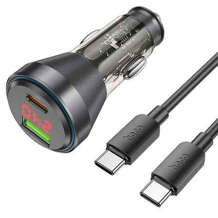 HOCO NZ12B Unimpeded PD48W USB + Type-C Araç Çakmaklı Hızlı Şarj Aleti + Type-C to Type-C Kablo-(5775)