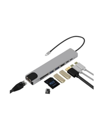 8 Port Type C Hub USB HDMI RJ45 SD TF Kart Okuyucu Çoklayıcı