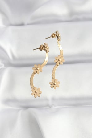 316L Çelik Gold Renk İtalyan Zincir Papatya Küpe 5886