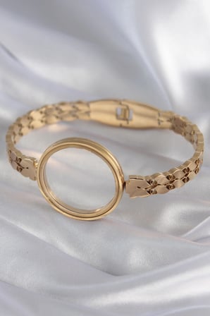 316L Çelik Gold Renk Arpa İşleme Açılabilir Fanus Model Kadın Kelepçe 5886