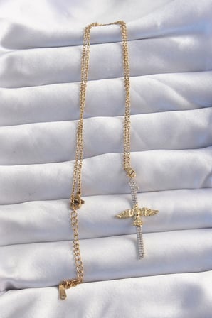 316L Çelik Zincir Gold Renkli Zirkon Taşlı Anka Kuşu Kolye 5886
