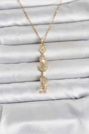 316L Çelik Gold Renk Şans Kolyesi Y Model Zirkon Taşlı Kadın Kolye 5886
