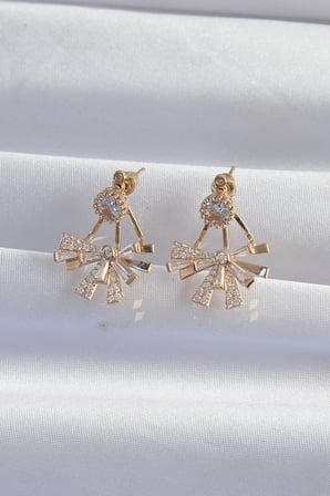Pirinç Gold Renk Zirkon Taşlı Yassı Fiyonk Model Küpe 5886