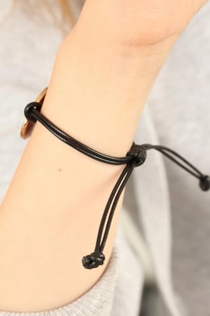 OKAY (İyi) Siyah Deri İpli Unisex Mood Bileklik 5886