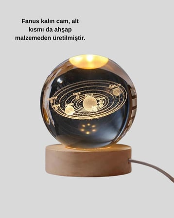 LED Işıklı Kristal Küre Ahşap Standlı Dekoratif Gezegen Model