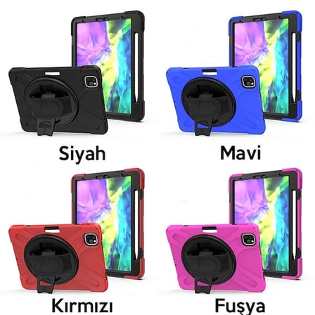 iPad Air 4. Nesil 10.9 Kılıf Shockproof 3 Katmanlı Standlı Zırh Kılıf Kalem Yerli-(5775)