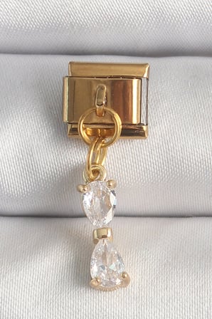 316L Çelik Gold Renk Sallantı Zirkon Taşlı Kurdele Model Nomination Charm 5886
