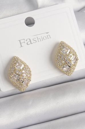 Pirinç Gold Renk Zirkon Taş İşlemeli Damla Model Kadın Küpe 5886