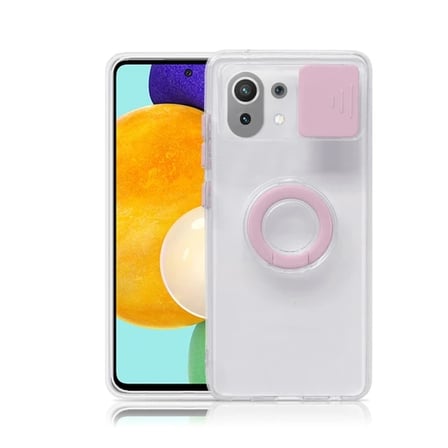 Xiaomi Mi 11 Lite Kılıf Sürgülü Kamera Lens Korumalı Yüzük Standlı Silikon Kılıf-(5775)