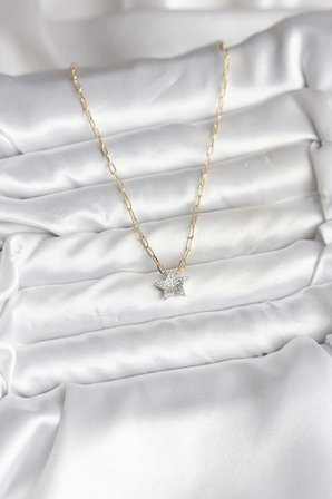 Pirinç Gold Renk Zincirli Zirkon Taşlı Minimal Yıldız Model Kadın Kolye 5886