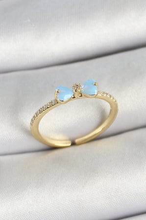 Pirinç Fiyonk Figürlü Zirkon Taşlı Gold Renk Ayarlanabilir Kadın Yüzük 5886