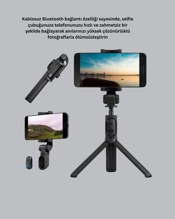 Kablosuz Bluetooth Selfie Çubuğu – 360° Dönebilir Başlık Taşınabilir ve Şık Tasarım
