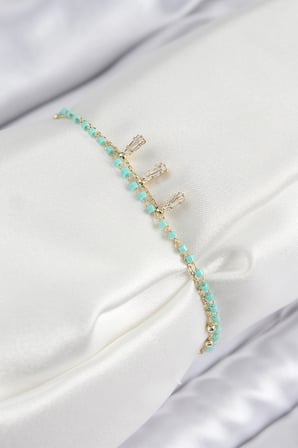 Pirinç Zirkon Taşlı Mavi Boncuklu Model Gold Renk Kadın Bileklik 5886
