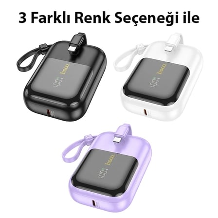 HOCO Q20 Fountain 10000mAh 22.5W+PD20W Dijital Göstergeli Kablolu Powerbank-(5775)