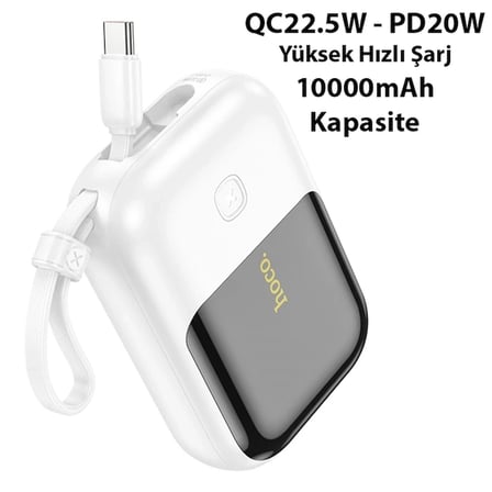 HOCO Q20 Fountain 10000mAh 22.5W+PD20W Dijital Göstergeli Kablolu Powerbank-(5775)