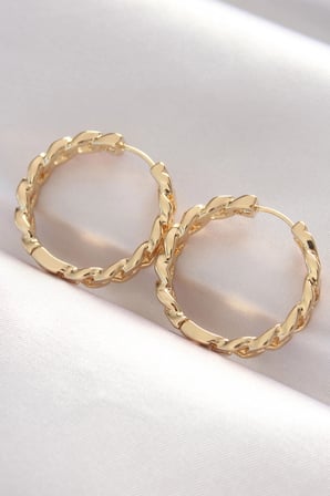 Pirinç Gold Renk Zincir Model Halka Küpe 5886
