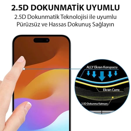 Ally iPhone 15 Pro Max Full Glue Tempered Kırılmaz Cam Ekran Koruyucu-(5775)
