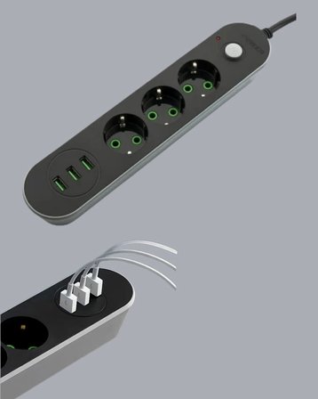 Hızlı Şarj Özellikli 3 USB Girişli Üçlü Priz