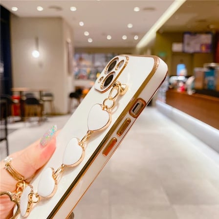 Ally iPhone 13 6.1inç Kılıf Kalp Bileklik Tutuculu Lüx Silikon Askılı Kılıf-(5775)