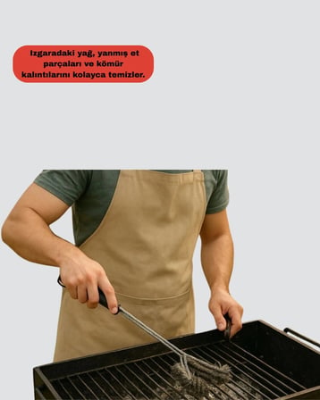 Mangal Izgara Temizleme Fırçası Paslanmaz Çelik Telli Uzun Saplı