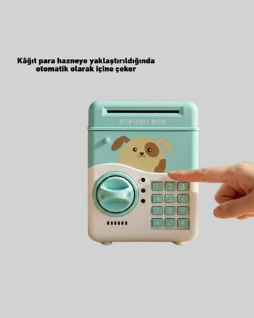Çocuklar İçin Su Yeşili ATM Kasa Tasarımlı Şifreli Kumbara