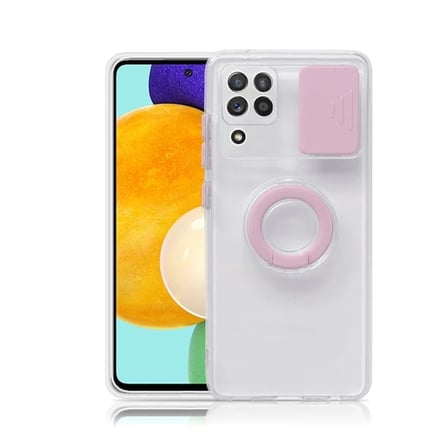 SM Galaxy A12 - M12 - F12 Kılıf Sürgülü Kamera Lens Korumalı Yüzük Standlı Silikon Kılıf-(5775)