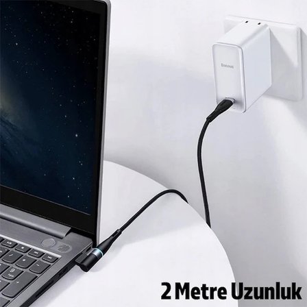 Baseus Zinc Manyetik Type-C to DC Square Portu Lenovo Laptop Şarj Kablosu 100W 2m-(5775)
