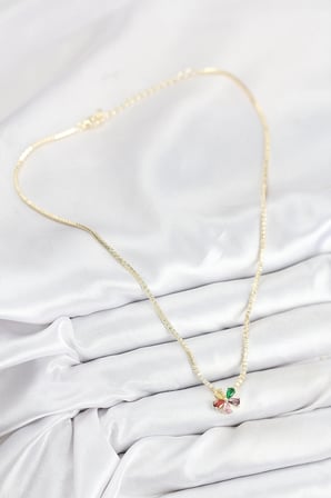 Pirinç Zirkon Taşlı Su Yolu Asorti Çiçek Model Gold Renk Kadın Kolye 5886