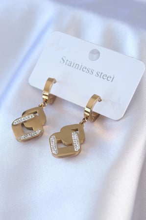 316L Çelik Gold Renk Zirkon Taşlı Kadın Küpe 5886