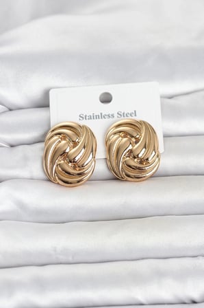 316L Çelik Gold Renk Motif Desen Model Kadın Küpe 5886
