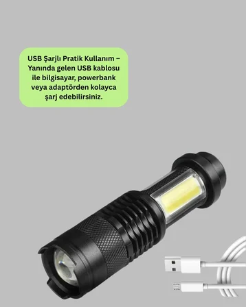 Küçük Boy Şarjlı LED El Feneri Taşınabilir Klipsli