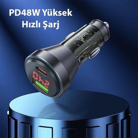 HOCO NZ12B Unimpeded PD48W USB + Type-C Araç Çakmaklı Hızlı Şarj Aleti + Type-C to Type-C Kablo-(5775)
