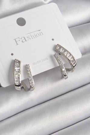 Pirinç Gümüş Renk Zirkon Taşlı Kadın Küpe 5886