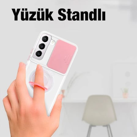 Ally SM Galaxy S22 Plus Kılıf Sürgülü Kamera Lens Korumalı Yüzük Standlı Silikon Kılıf-(5775)