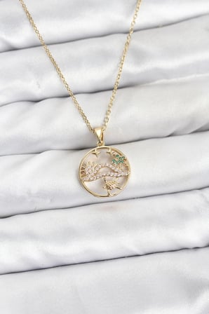 316L Çelik Zincir Gold Renk Şans Kolyesi Model Zirkon Taşlı Kadın Kolye 5886